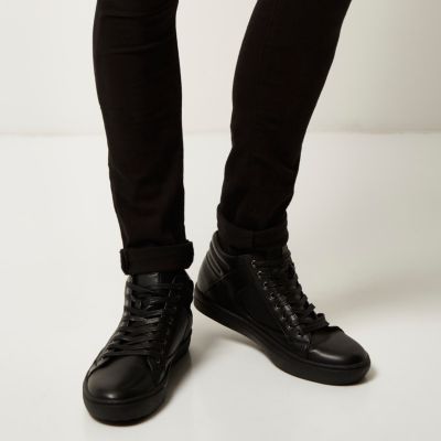 Black textured high top trainers